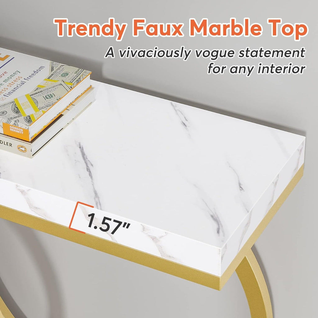Console Table With Geometric Base For Entryway - Gold / White
