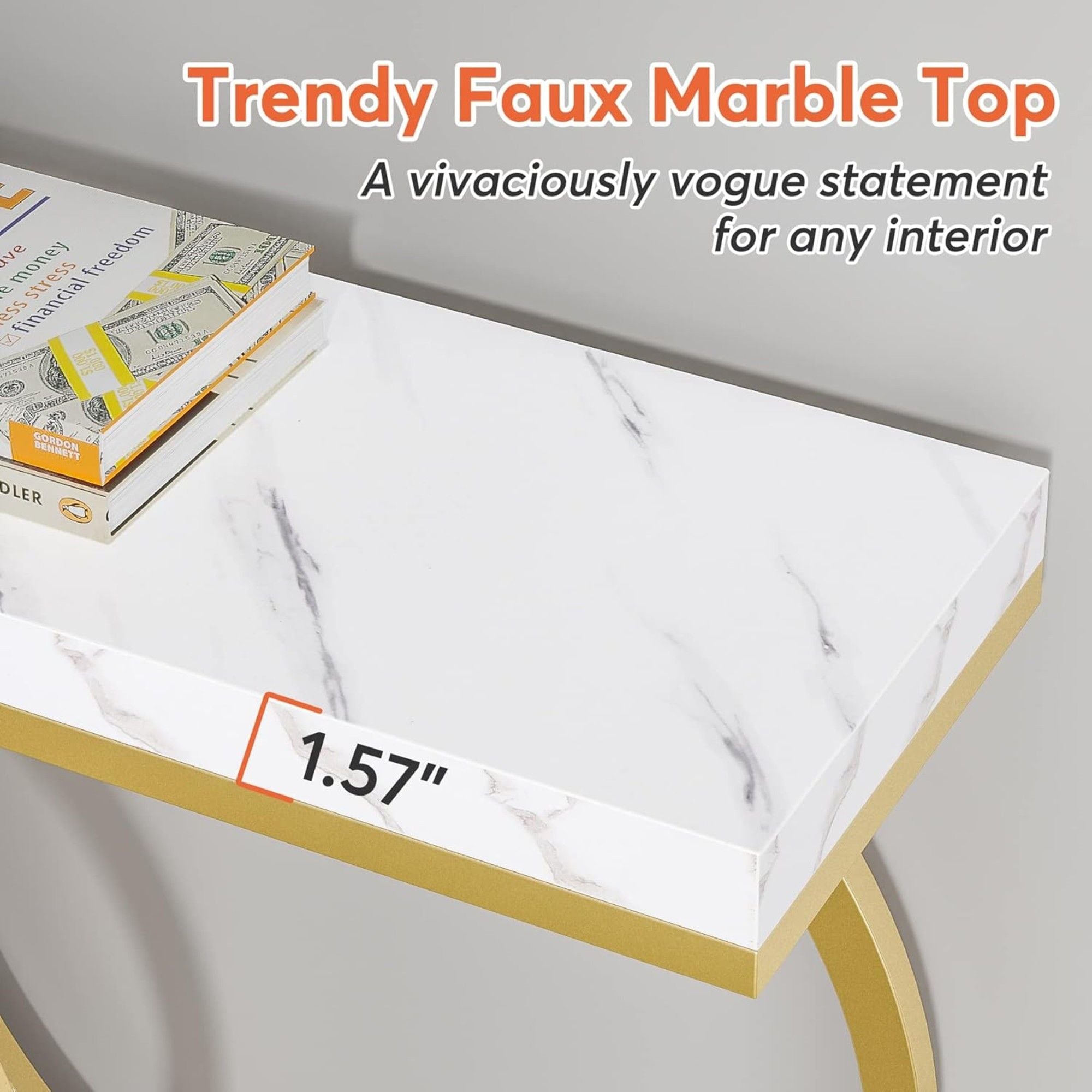 Console Table With Geometric Base For Entryway - Gold / White