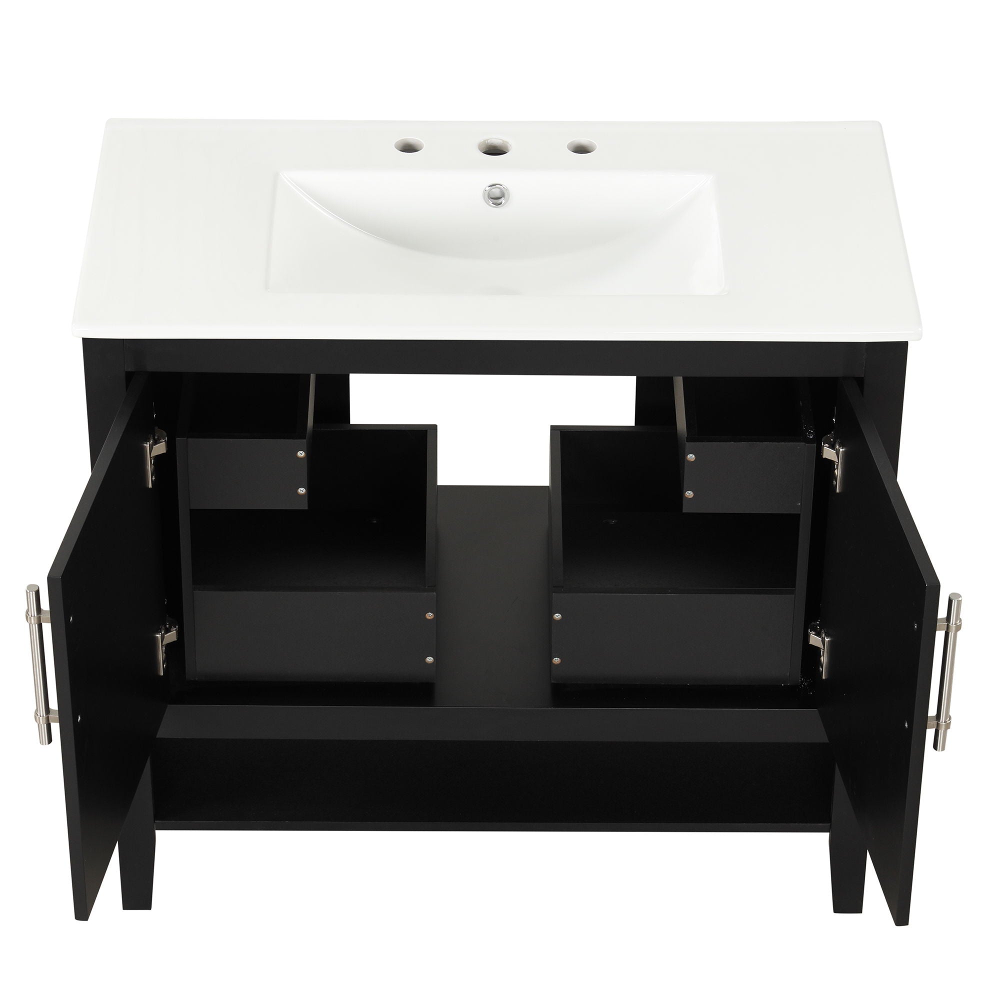 36" Bathroom Vanity With Sink, Frame Cabinet With Doors And Drawers - Black