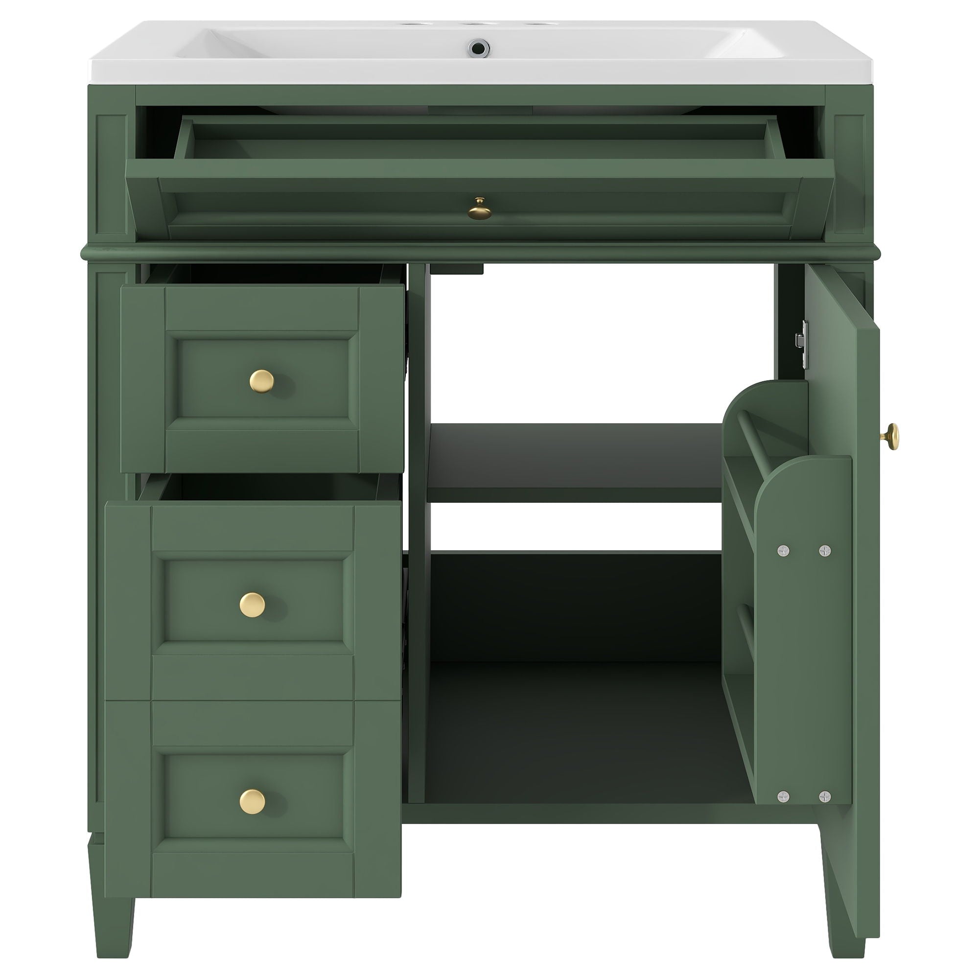 Bathroom Vanity With Medicine Cabinet, Royal Mirror Cabinet, Modern Bathroom Storage Cabinet With 2 Soft Closing Doors And 4 Drawers