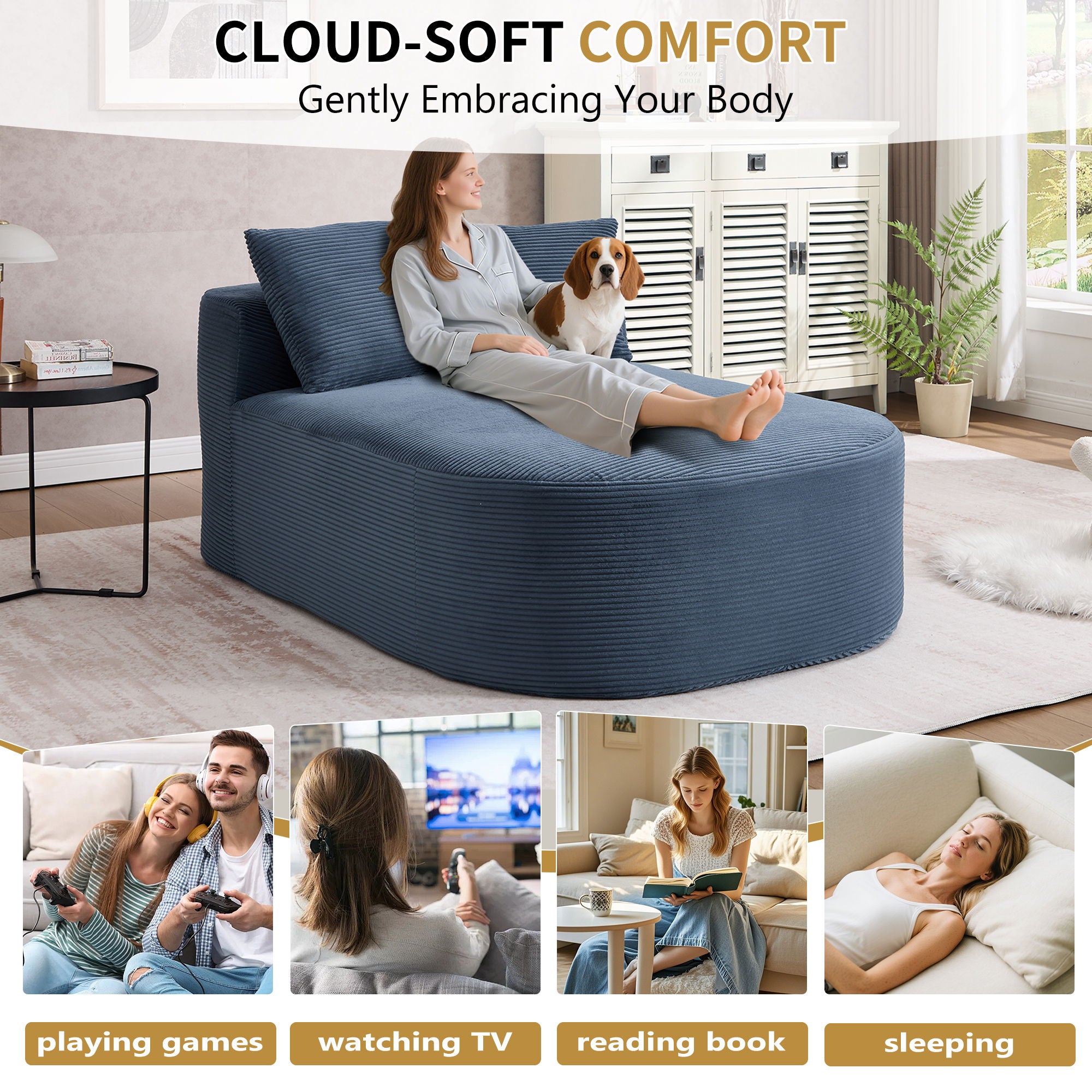 Oversized Chaise Lounge Sofa Bed With Deep Seat And Soft Pillows