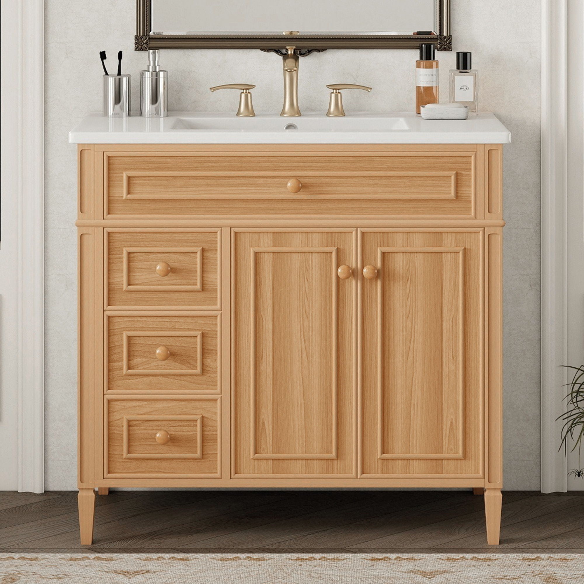 Bathroom Vanity With Sink, 3 Drawers & 2 Doors