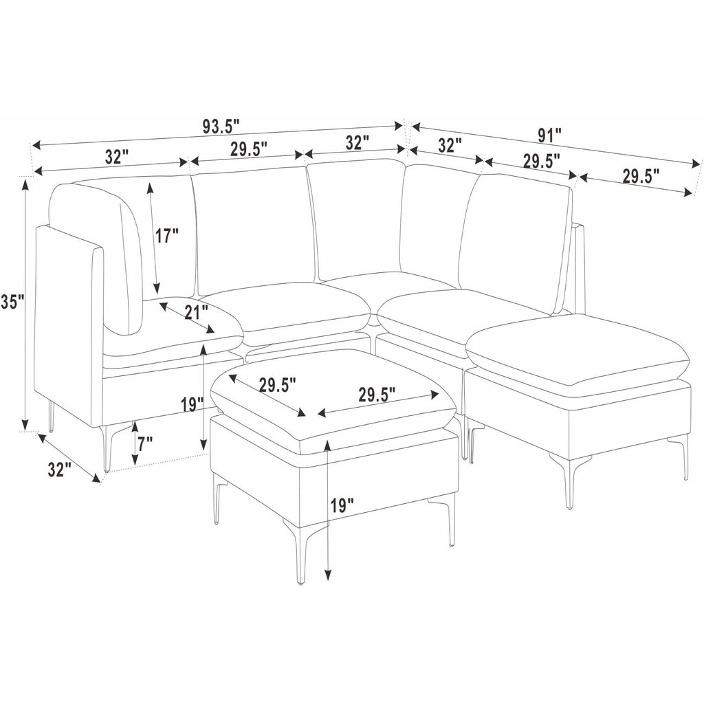 Upholstered Modular Sectional With Medium Firm Seat Cushion - Almond