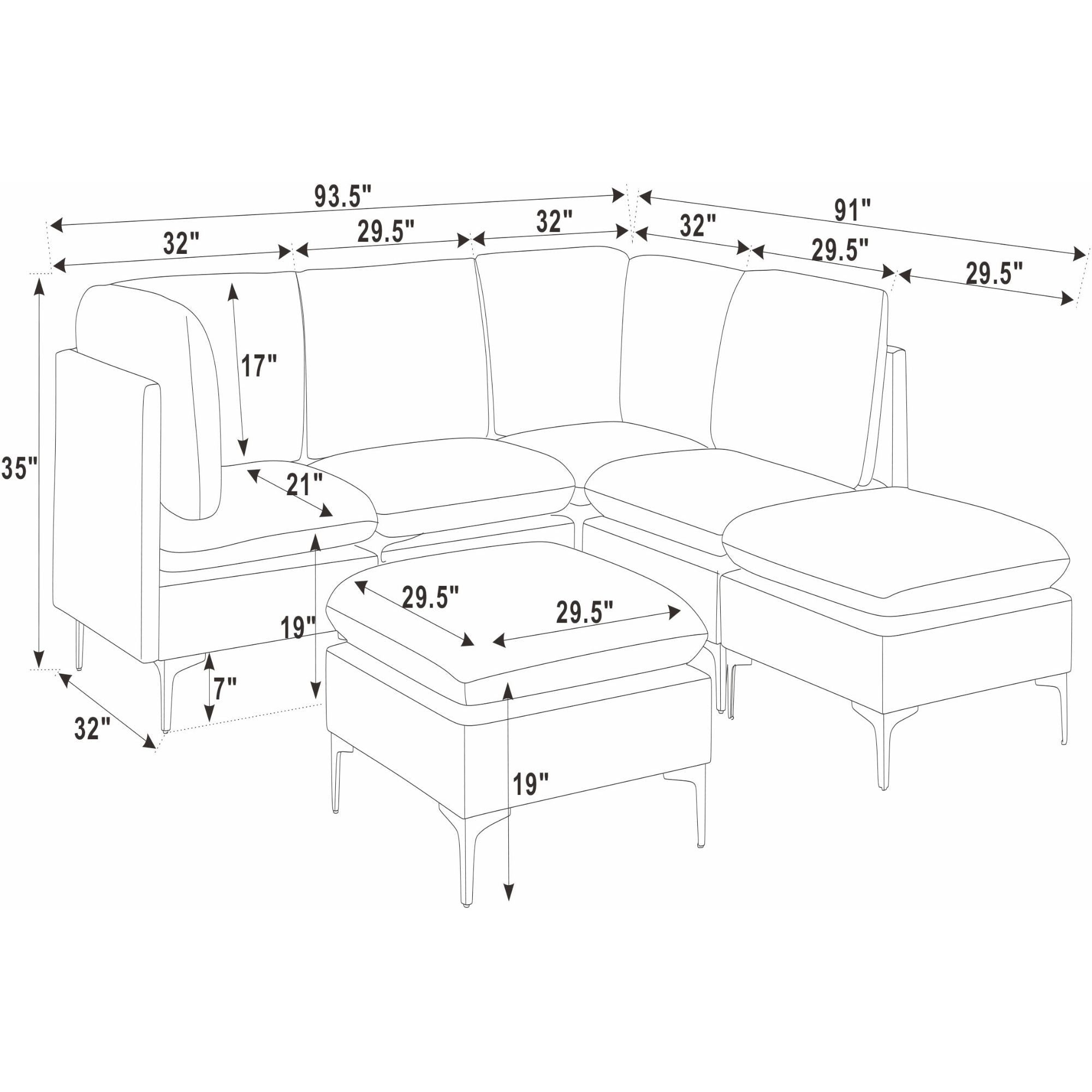 Upholstered Modular Sectional With Medium Firm Seat Cushion - Almond