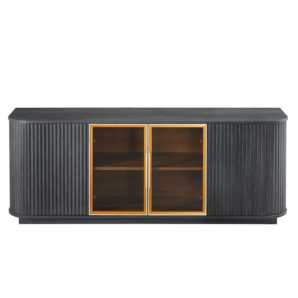 Modern 64" Wavy TV Cabinet With LED Lights - Black