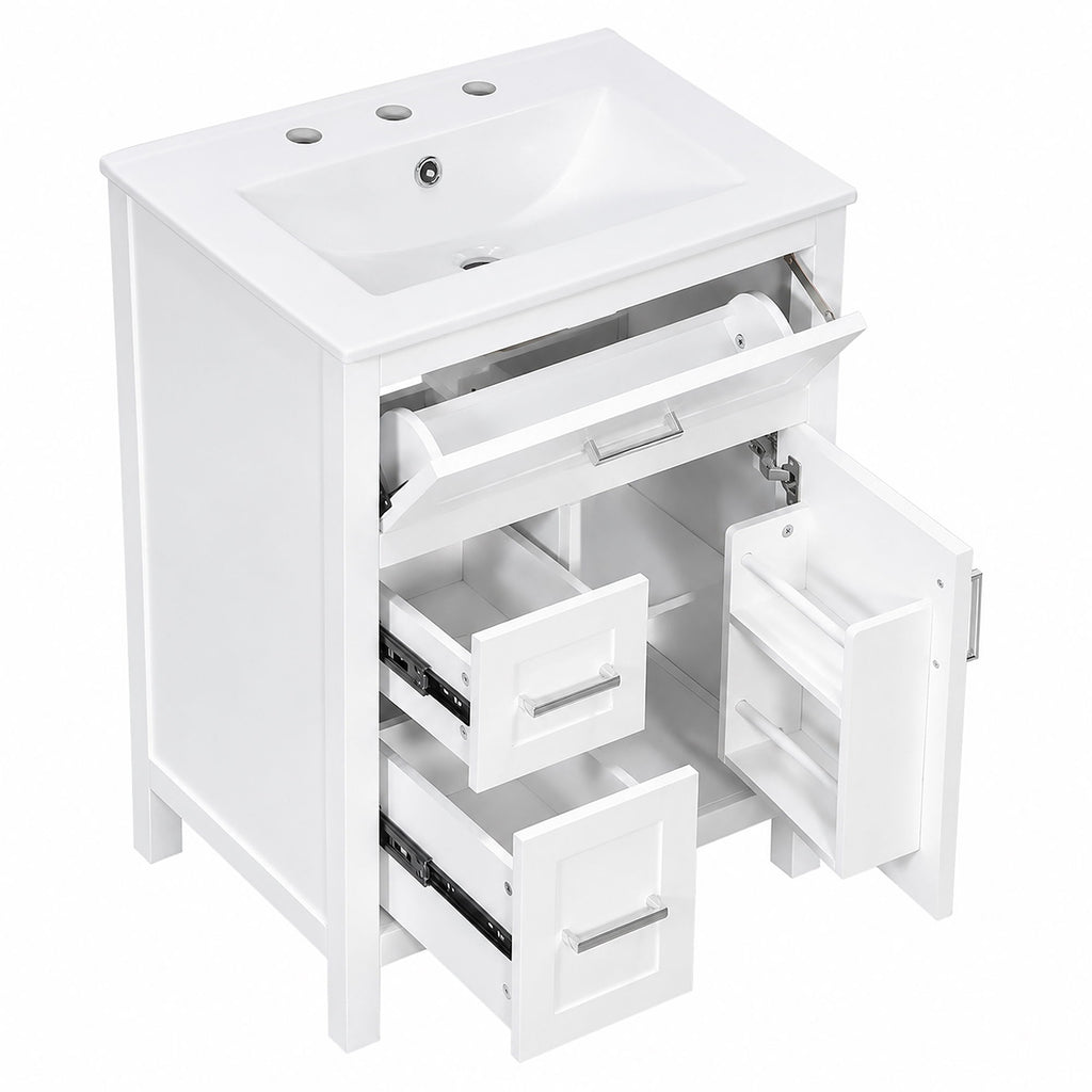 Modern Bathroom Vanity With Sink, Flip Drawer & 2 Drawers, Soft Close Hinges, Adjustable Shelf