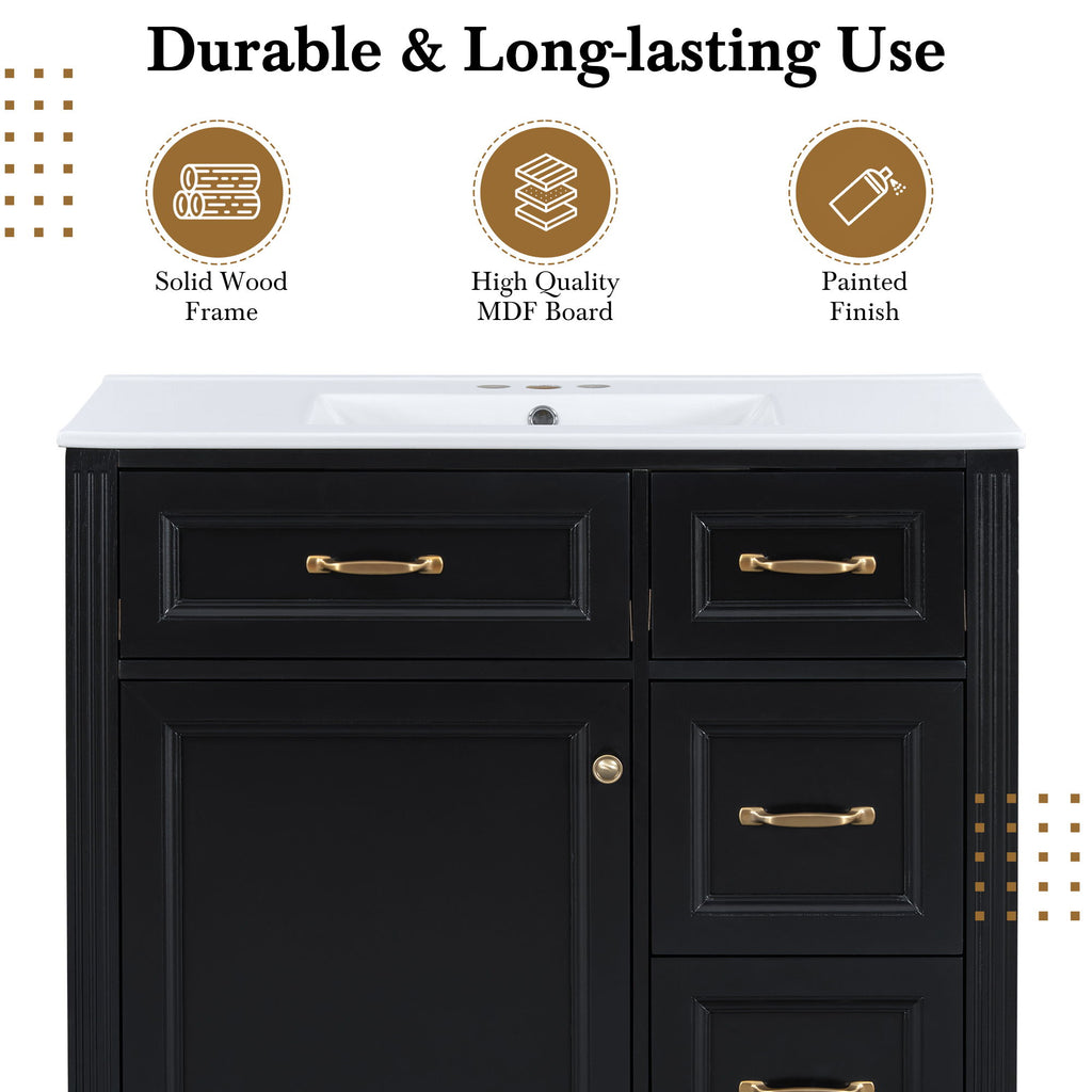 Modern Bathroom Vanity With Sink, 4 Drawers, Soft-Close Door, Adjustable Shelf