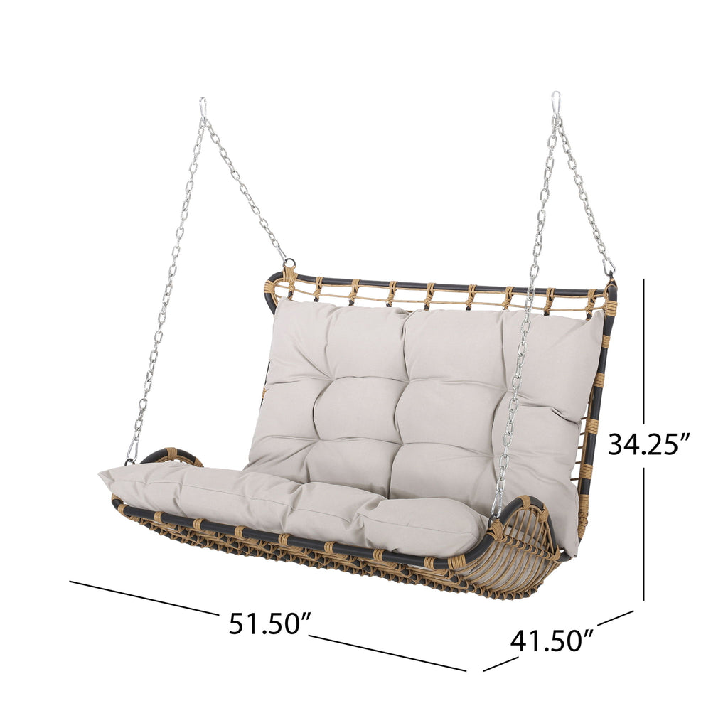 Arruda - Outdoor Wicker Porch Swing With Cushions