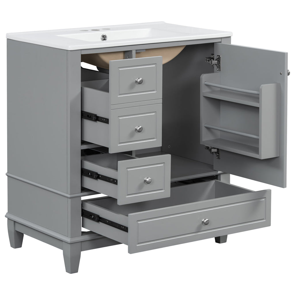 Freestanding Bathroom Vanity With Sink, Soft Close Door, 3 Drawers