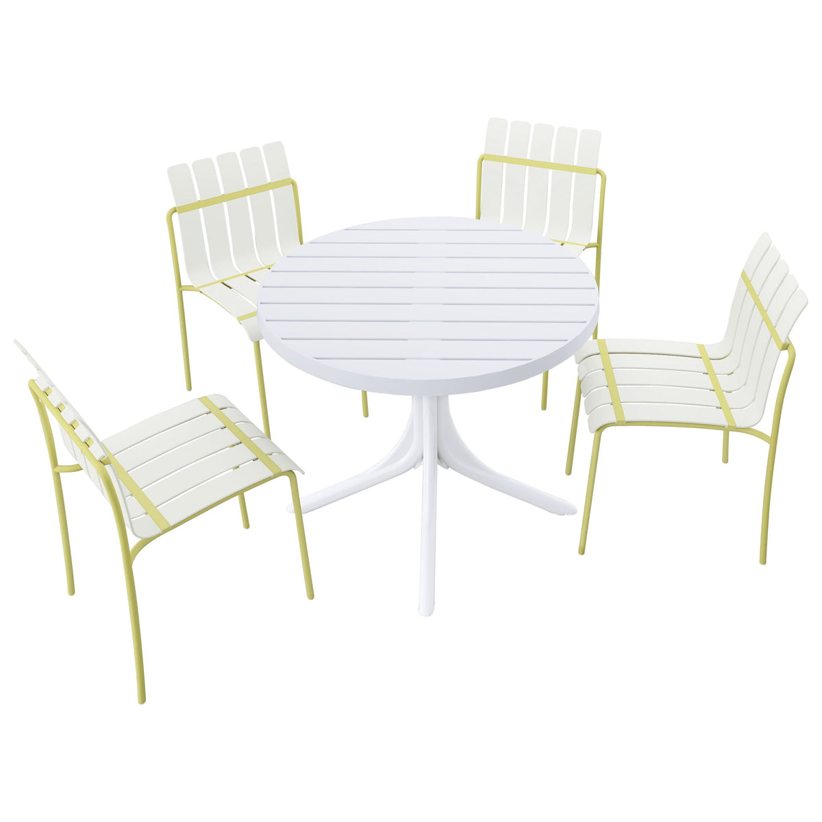 4 Piece Set Of Modern Color Block Designed Single Chairs With Round Table