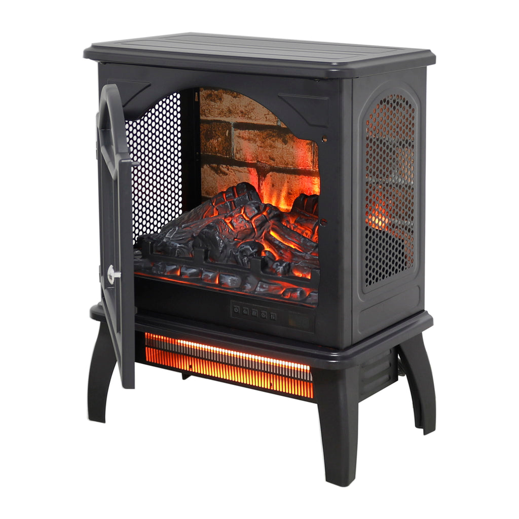 18" 3D Flame Electric Infrared Quartz Fireplace Stove & Remote Control - Antique Black