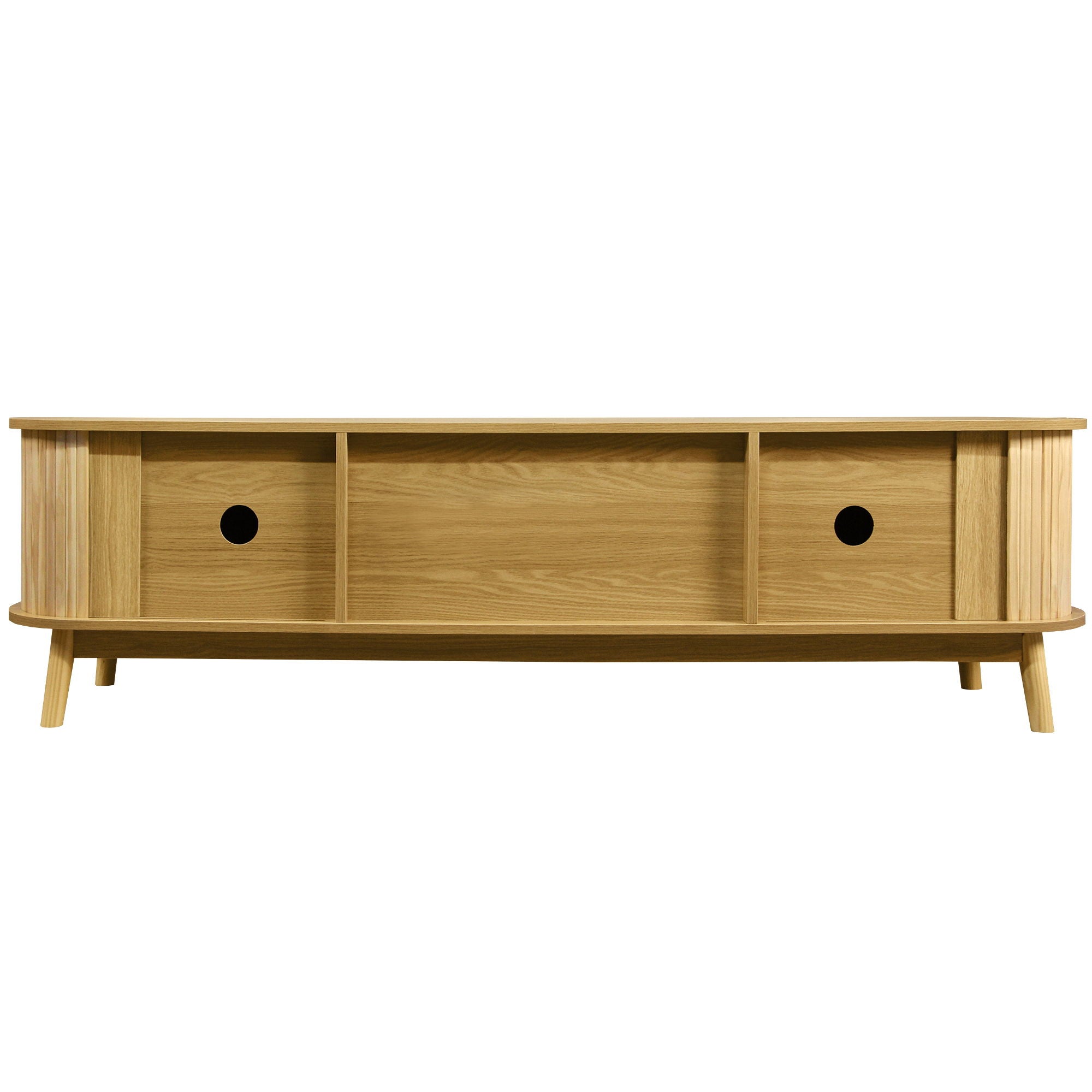 Rattan TV Stand For Tvs Up To 75'', Modern Farmhouse Media Console, Entertainment Center With Legs, TV Cabinet For Living Room, Home Theatre - Natural Wood