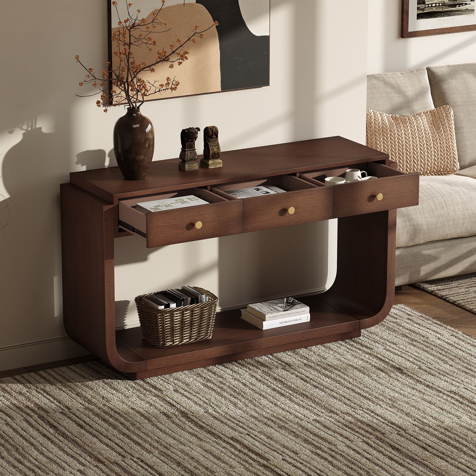 Console Table With 3 Drawers, Display Shelf