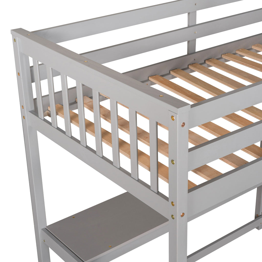 Loft Bed With Storage Shelves And Under Bed Desk