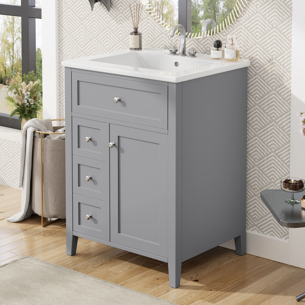 Bathroom Vanity With Sink, 3 Drawers & Cabinet With Adjustable Shelves
