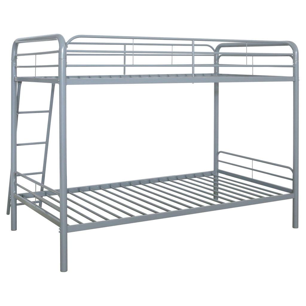 Long Beach - Twin Over Twin Bunk Bed With Built In Guardrails And Angled Ladder - Silver