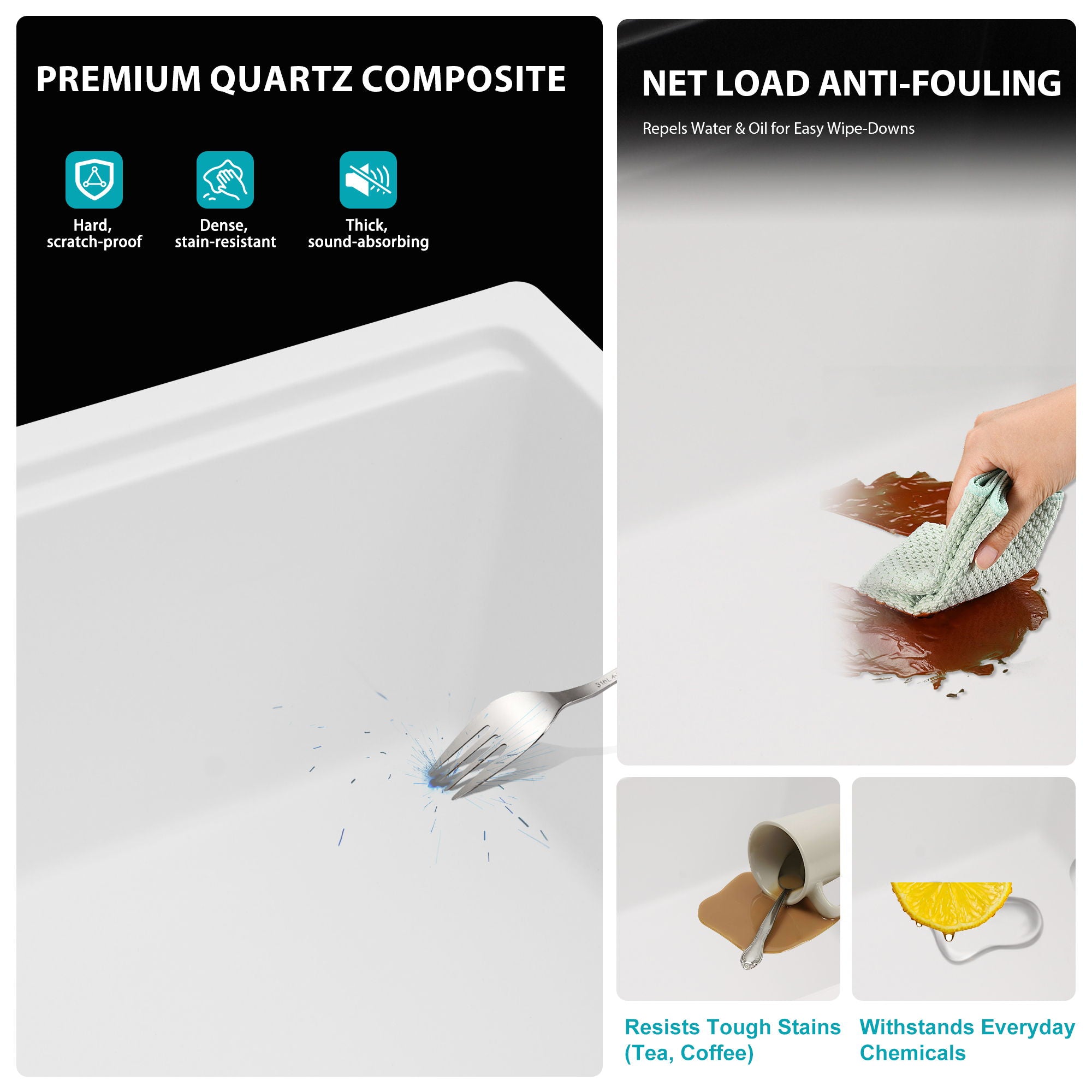 Quartz Kitchen Sink, Double Bowl Undermount Workstation