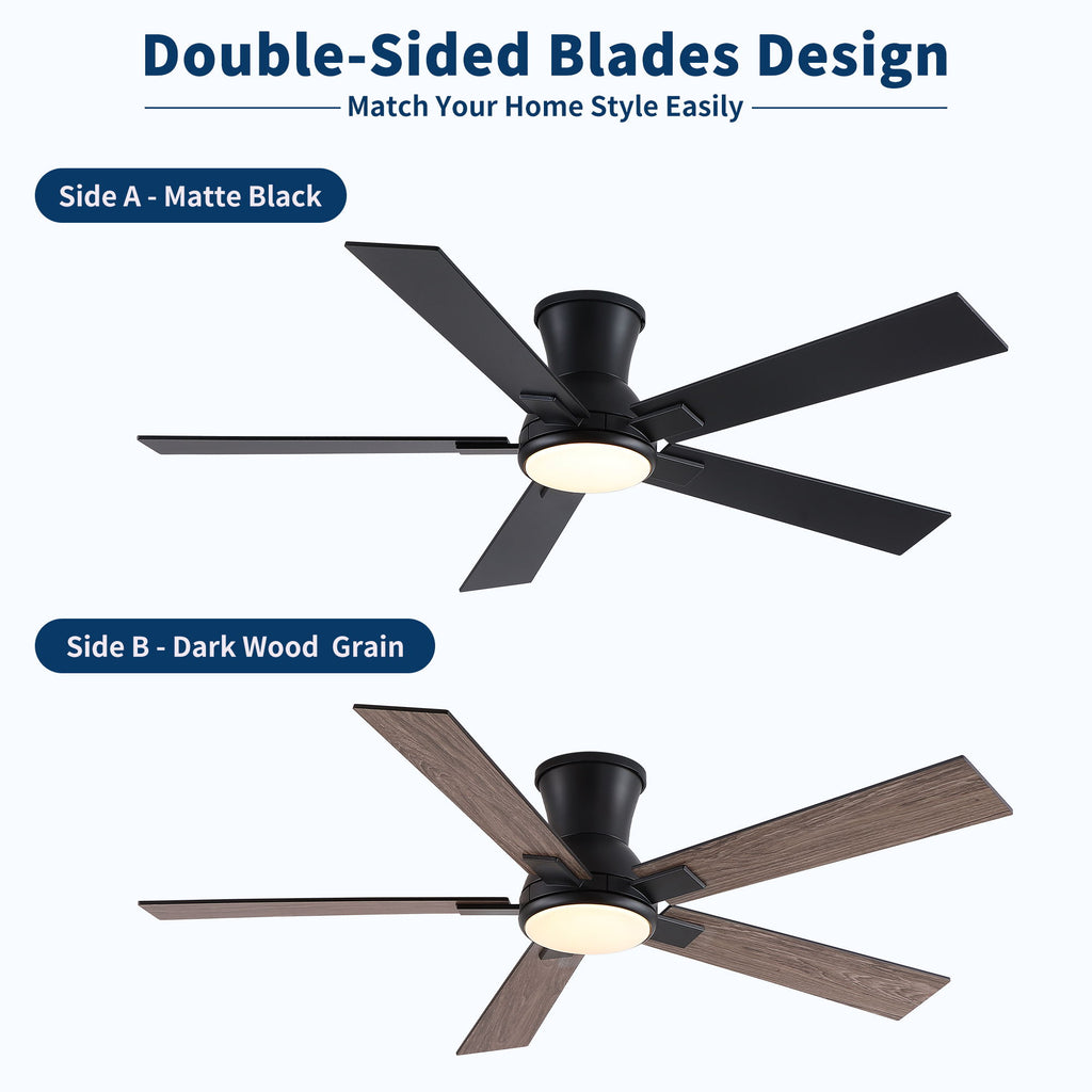 Low Profile Flush Mount Intergrated LED Ceiling Fan With Light And Reversible Quiet Motor