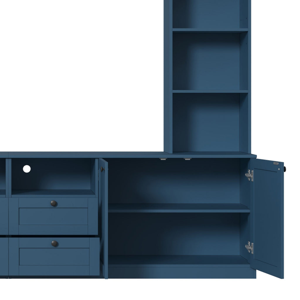 Farmhouse Elegant Entertainment Center Wall Unit With 4 Drawers