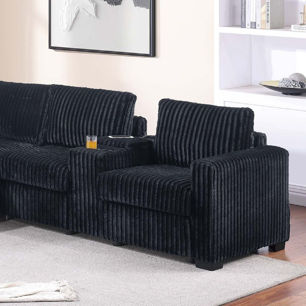 Modern Style L-Shape Sectional Set, USB Ports, Cup Holder