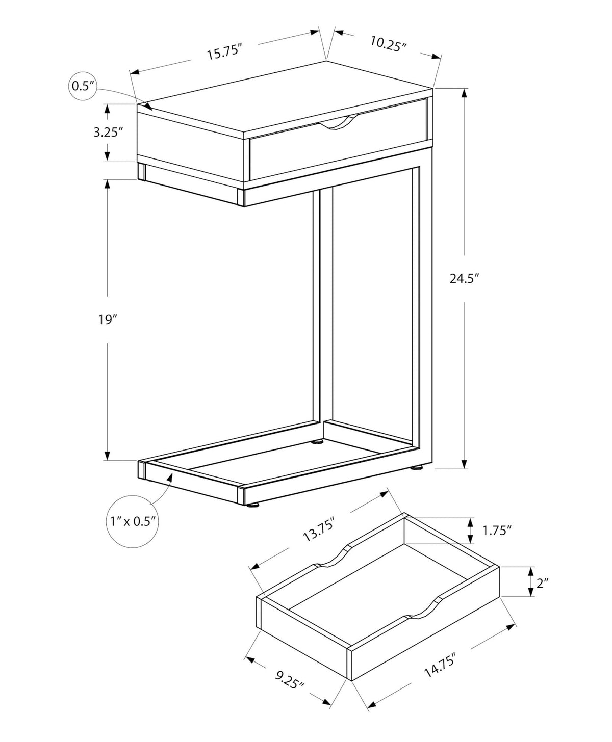 Accent Table, C - Shaped Stylish Modern - Gray