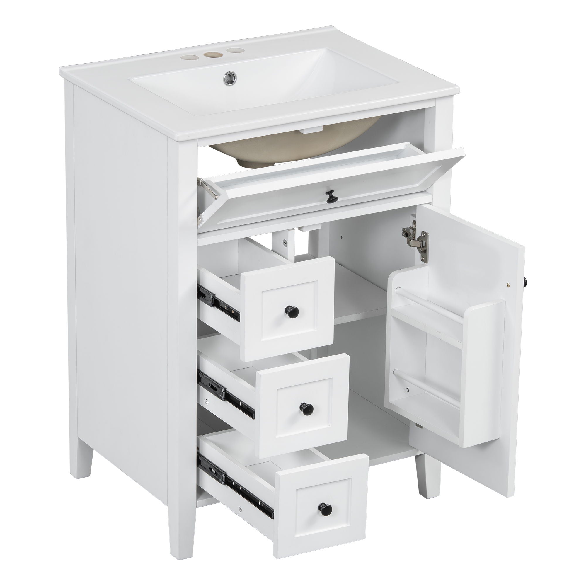 Bathroom Vanity With Sink, 3 Drawers & Cabinet With Adjustable Shelves