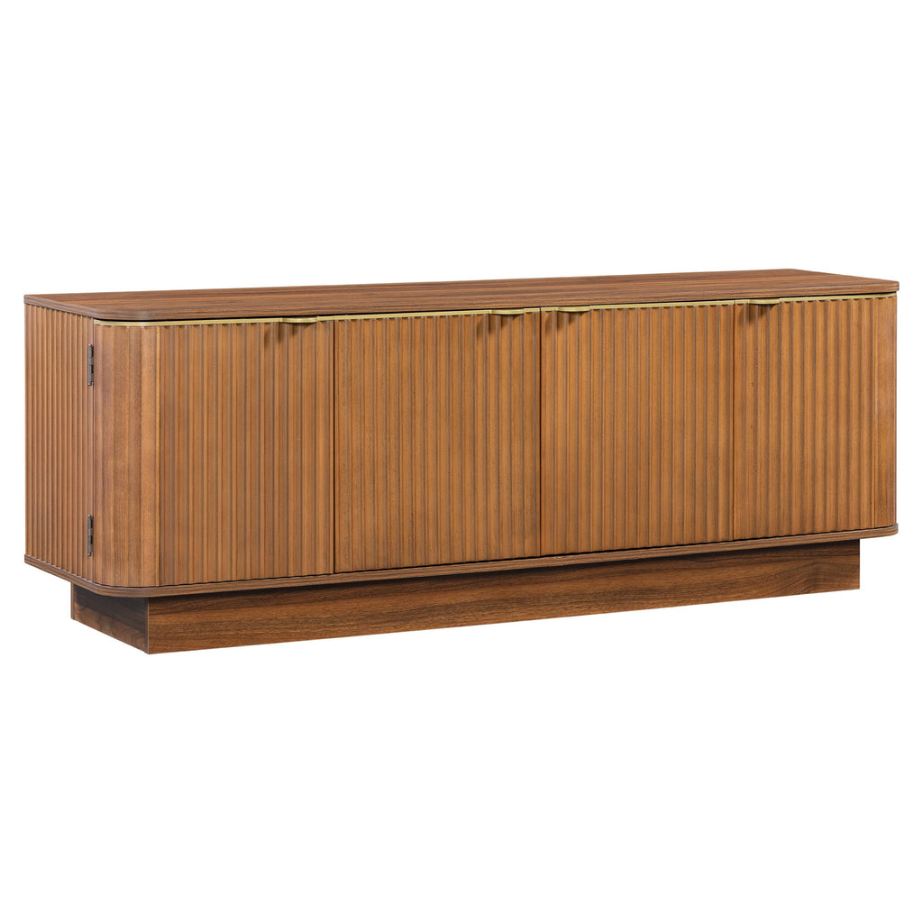 TV Stand, Fluted Media Console With Adjustable Shelves And Cable Holes