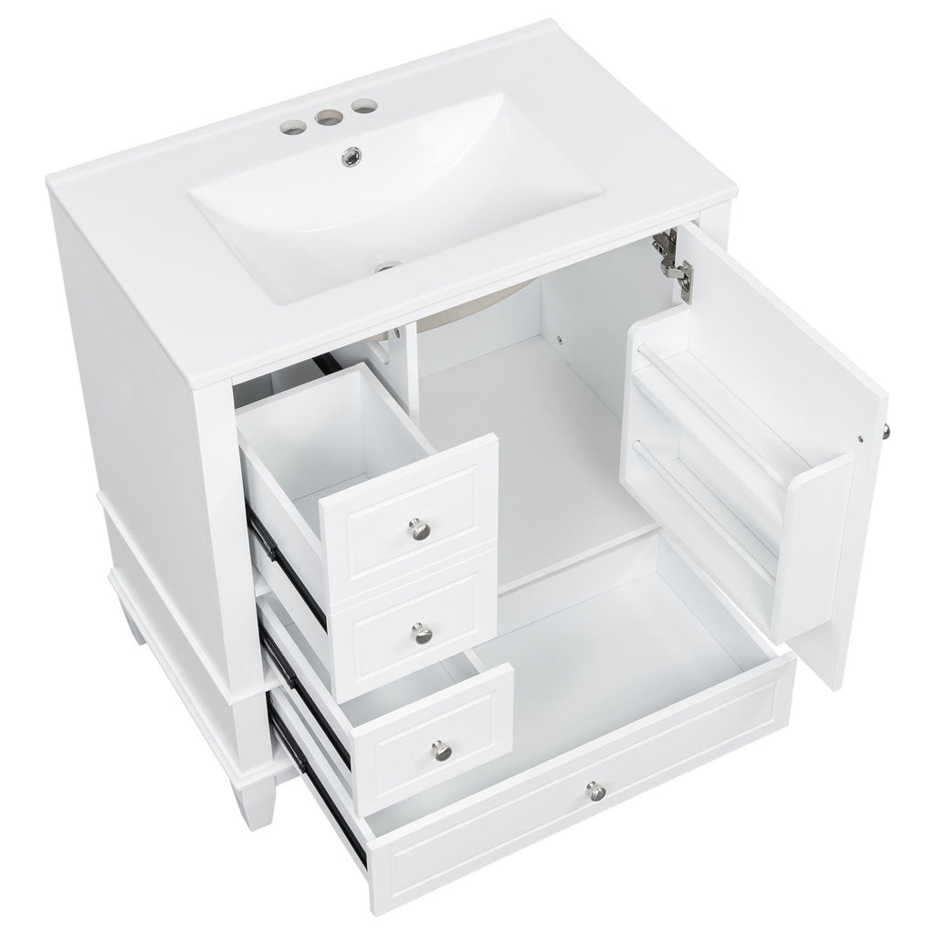 Freestanding Bathroom Vanity With Sink, Soft Close Door, 3 Drawers