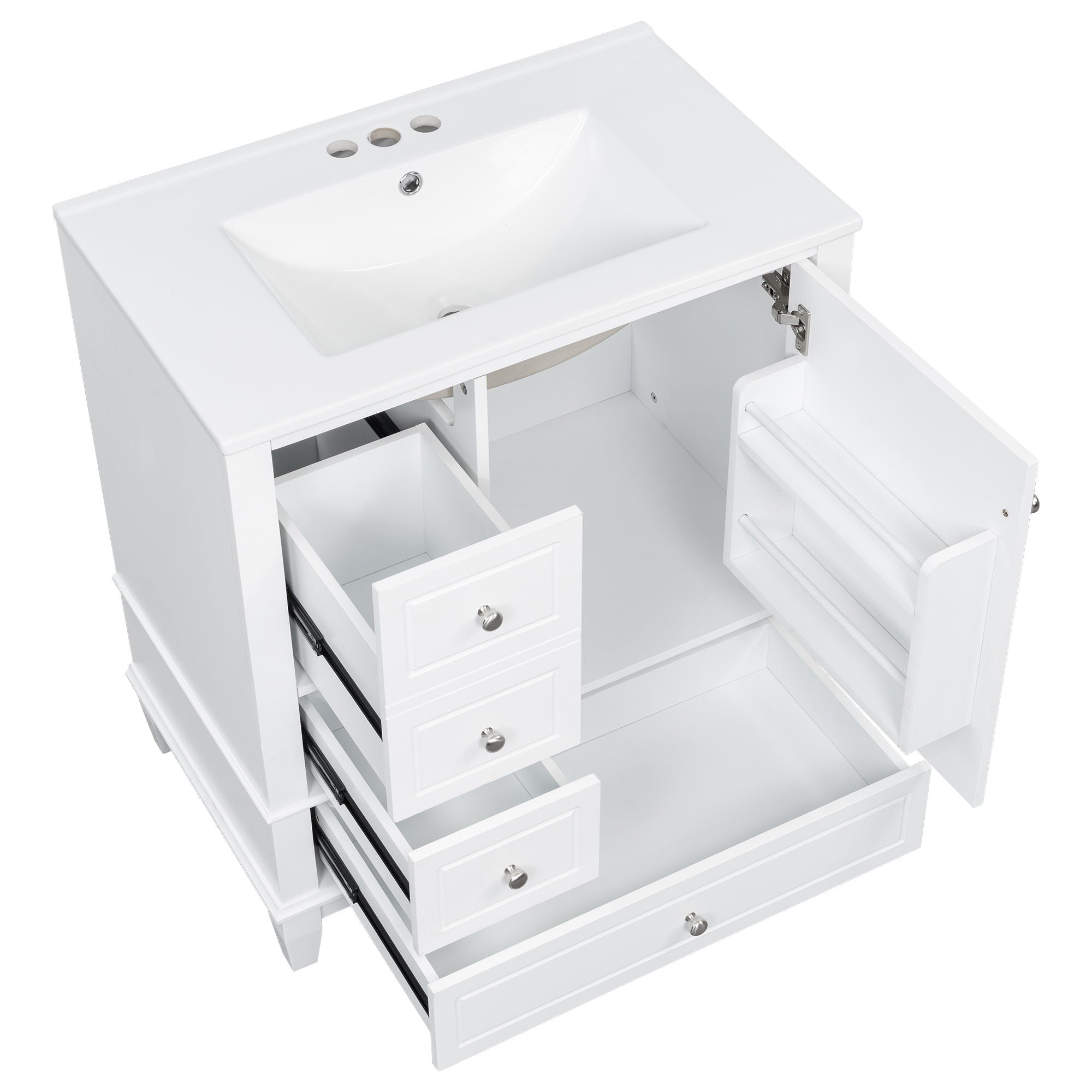 Freestanding Bathroom Vanity With Sink, Soft Close Door, 3 Drawers