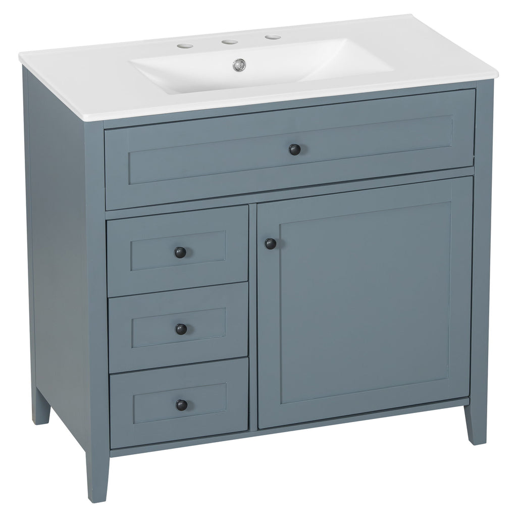 Bathroom Vanity With Sink, 3 Drawers & Cabinet With Adjustable Shelves