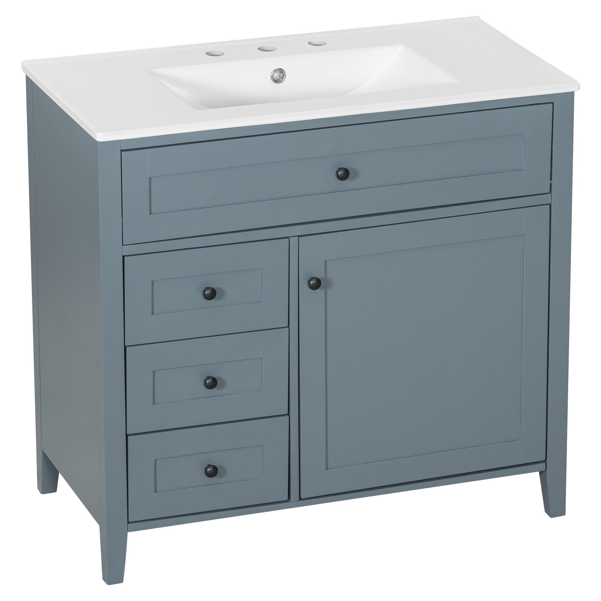 Bathroom Vanity With Sink, 3 Drawers & Cabinet With Adjustable Shelves