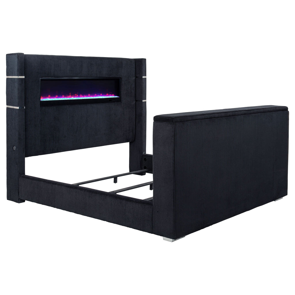 Judah - Eastern King Wingback TV Bed With Motorized Lift And Flame Visualizer - Black