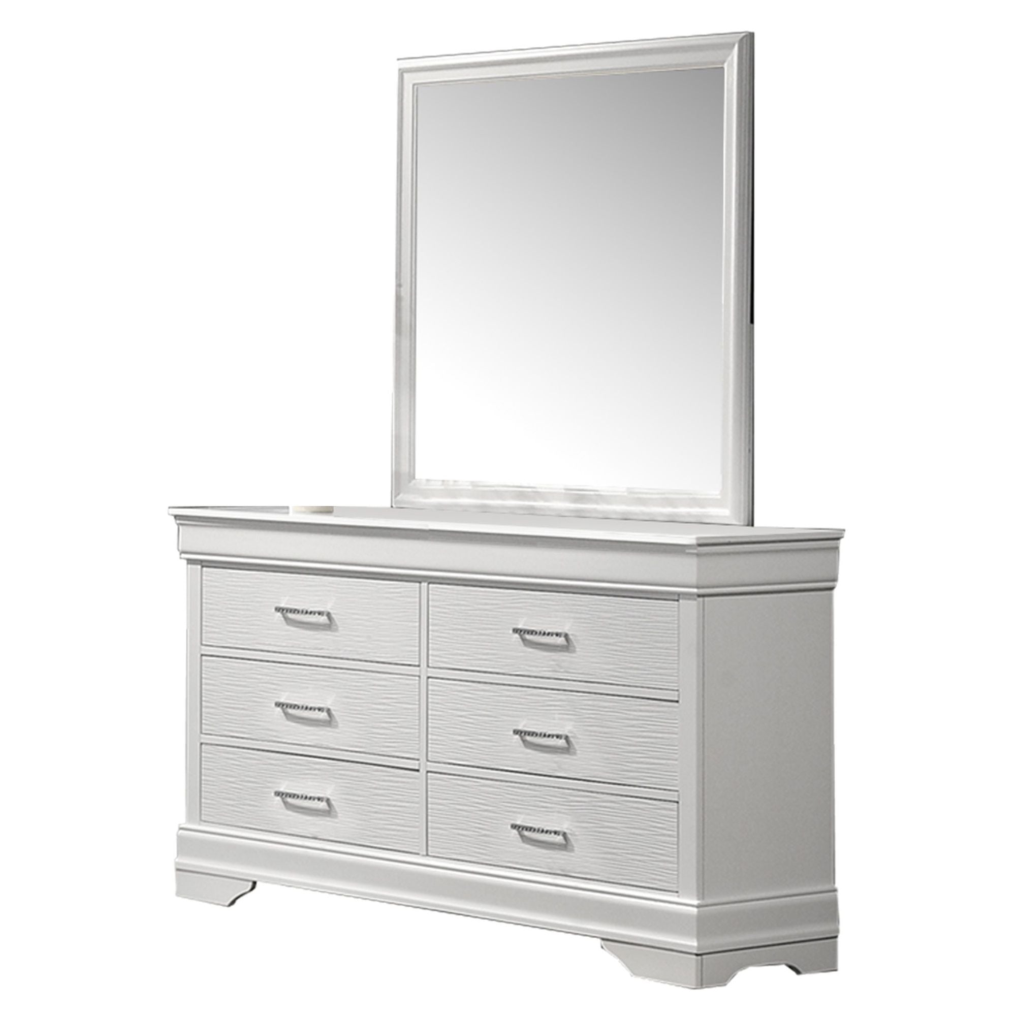 1 Piece Dresser Of Drawers Bedroom Furniture With Diamond Accent Handles, Drawer Box - White