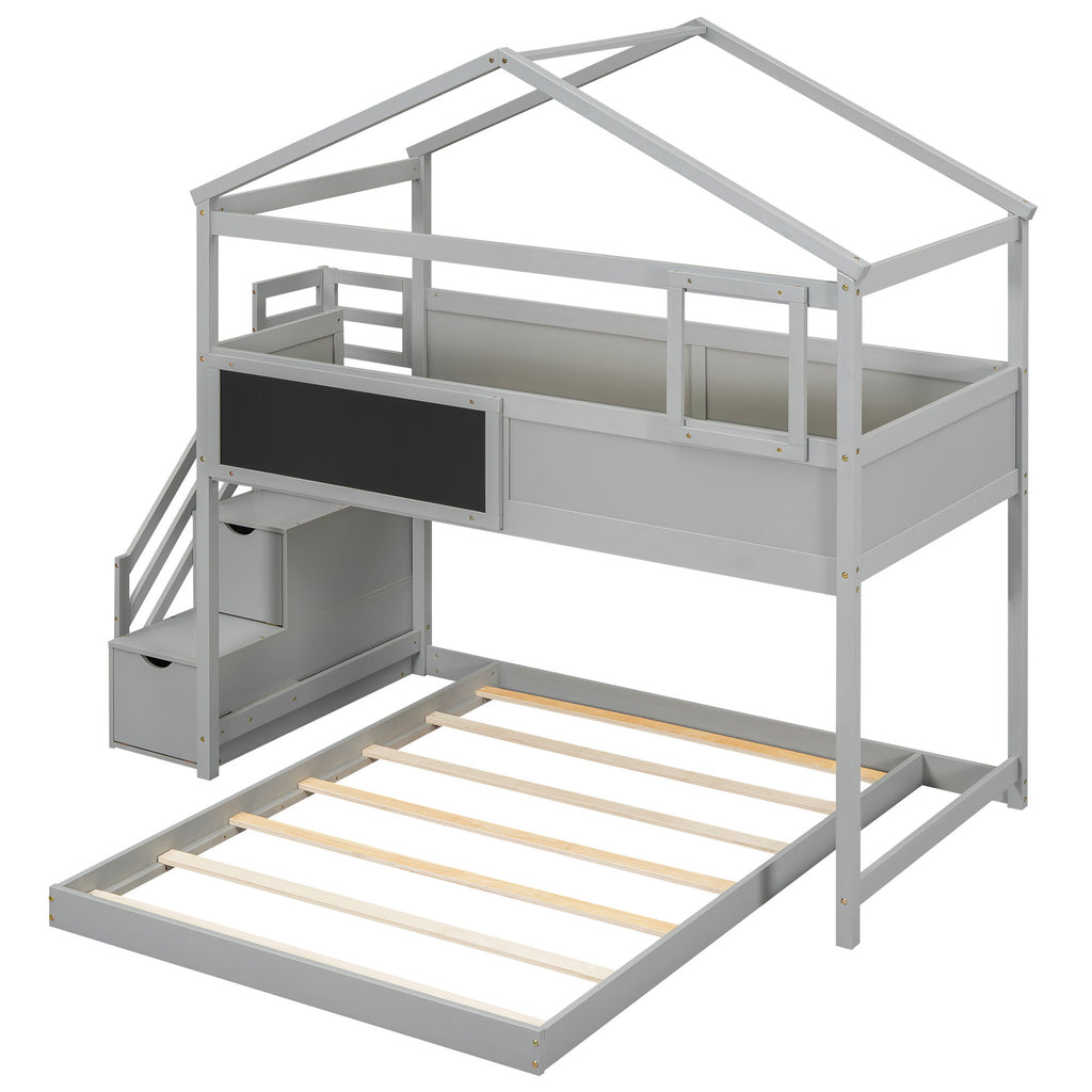House Style Bunk Bed With Storage Staircase And board