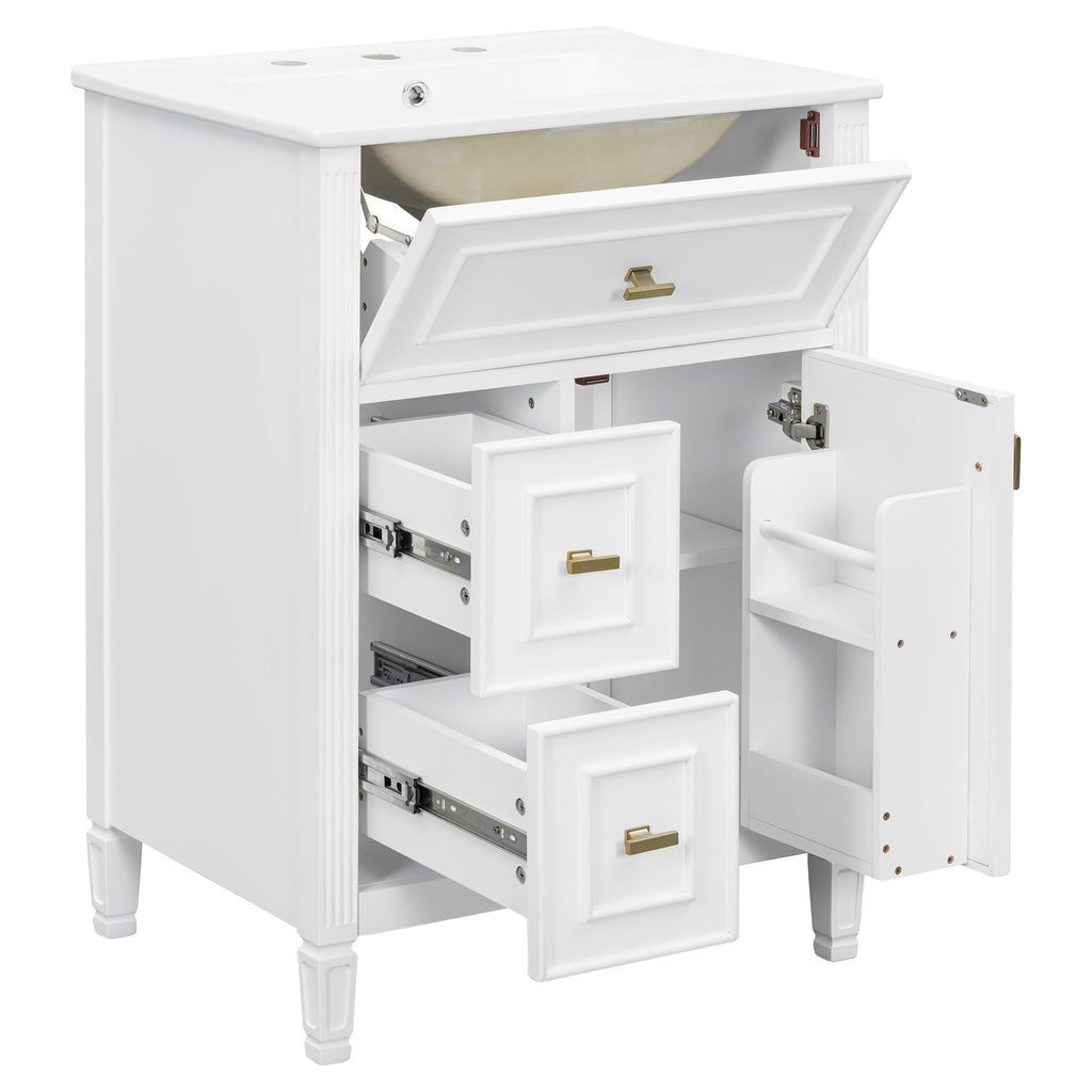 Bathroom Vanity With Sink, Flip Drawer, 2 Drawers, Adjustable Shelf