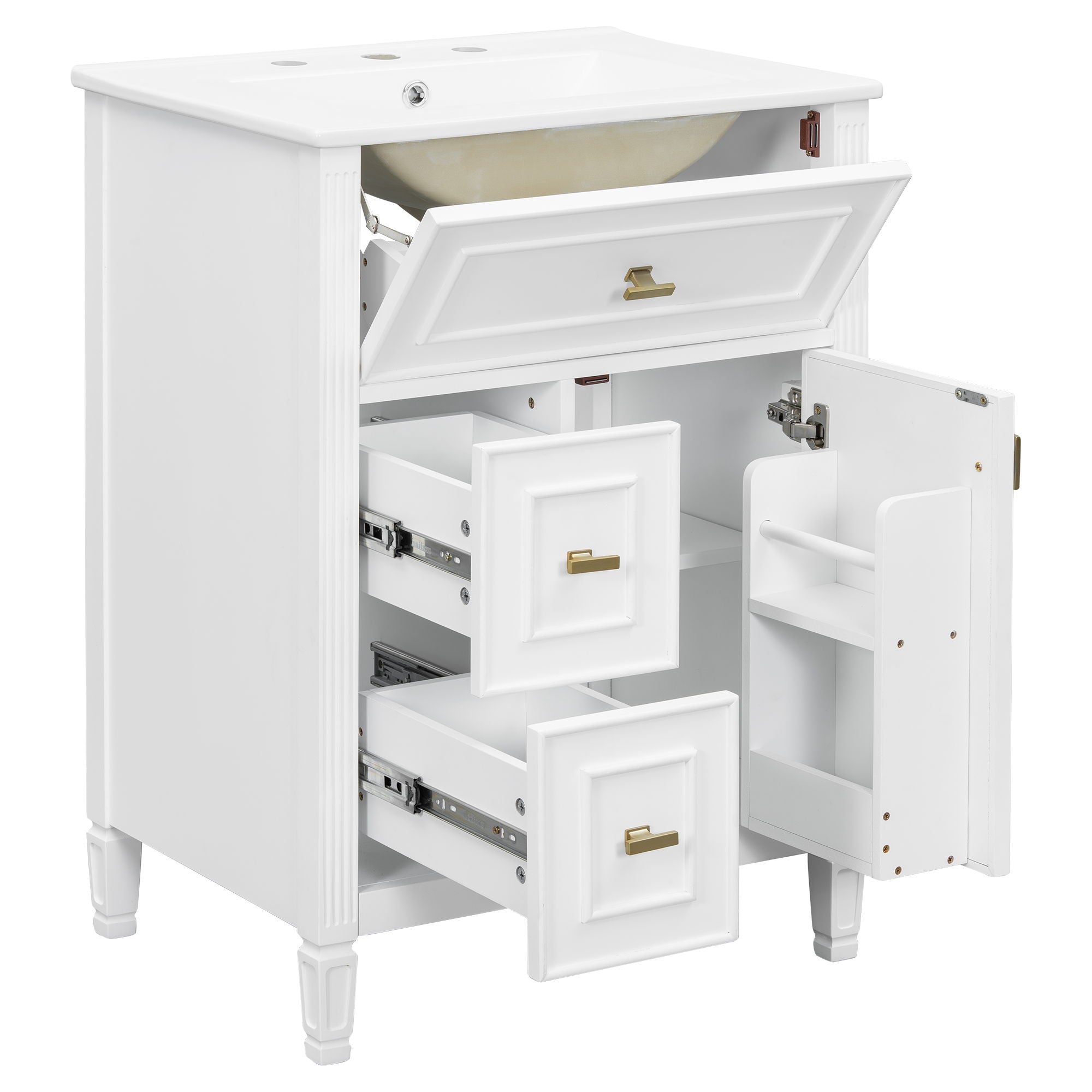 Bathroom Vanity With Sink, Flip Drawer, 2 Drawers, Adjustable Shelf