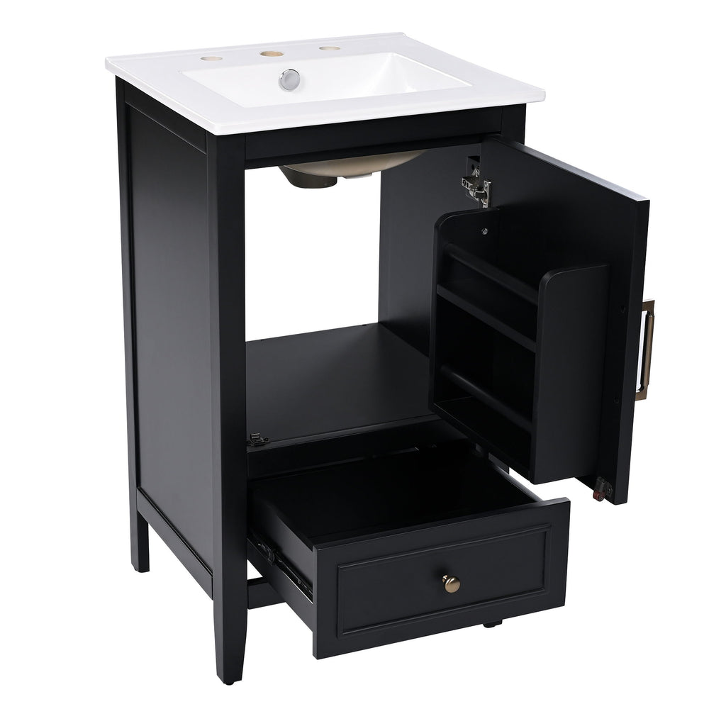 Modern Bathroom Vanity With Sink, Cabinet Storage, Drawer & Adjustable Feet