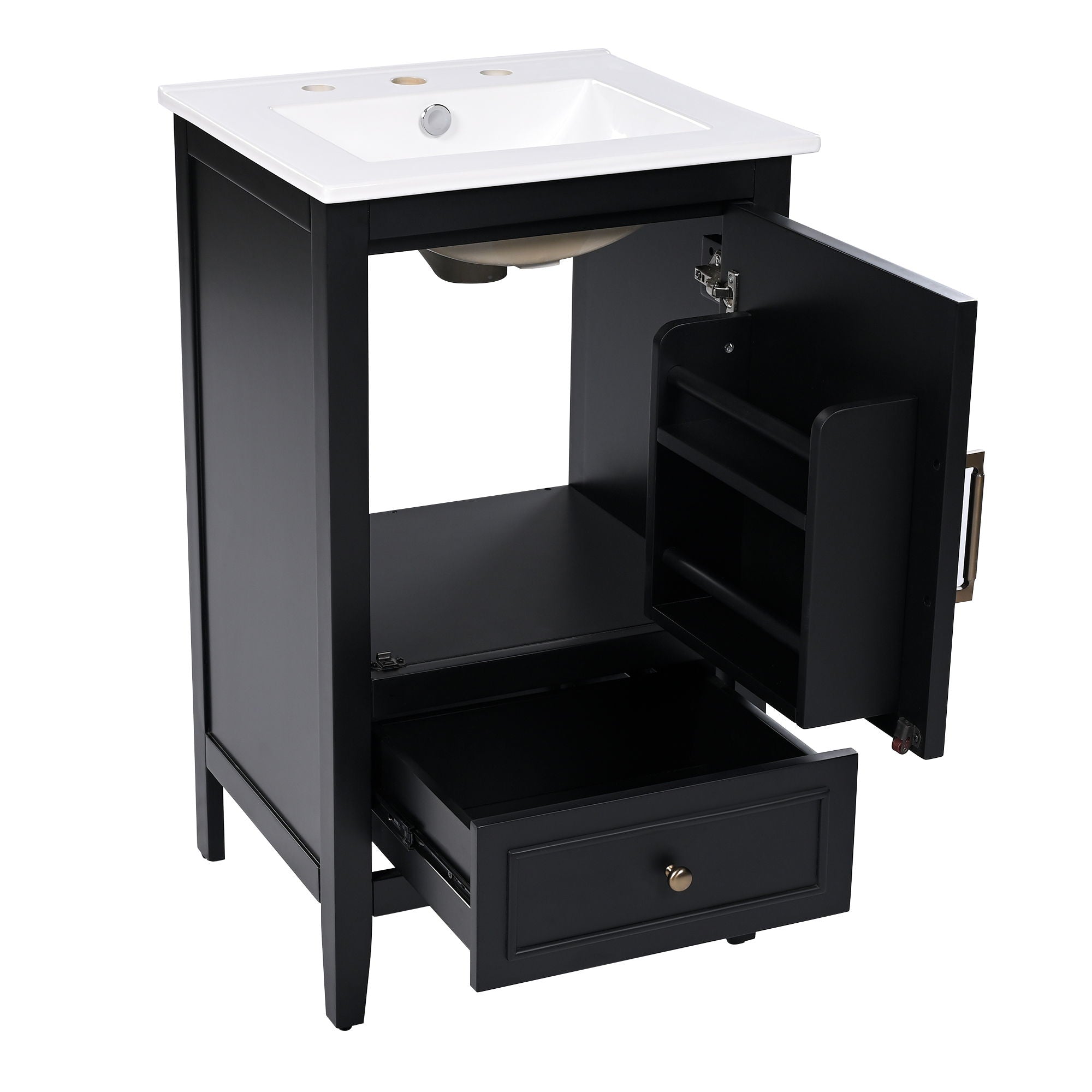 Modern Bathroom Vanity With Sink, Cabinet Storage, Drawer & Adjustable Feet