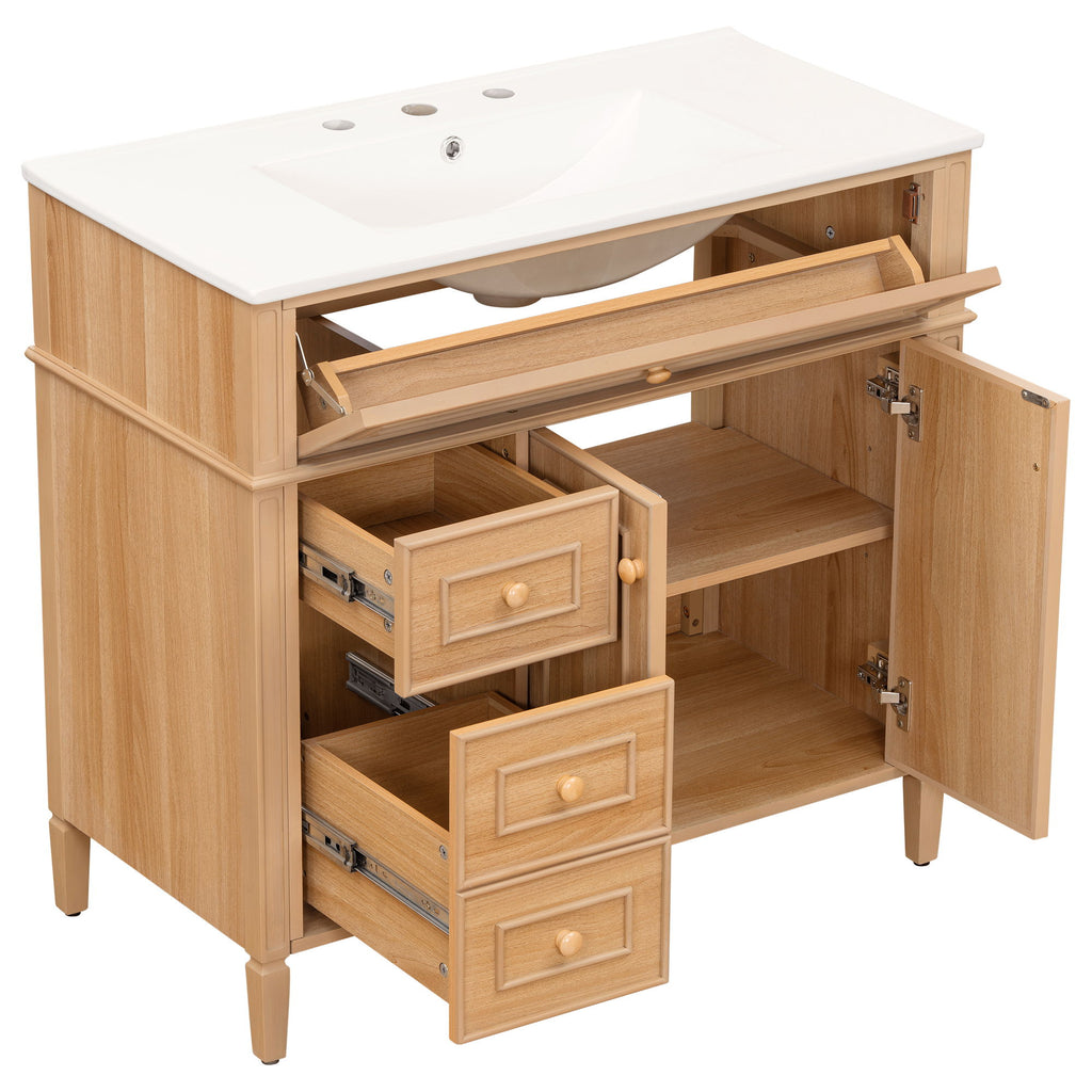 Bathroom Vanity With Sink, 3 Drawers & 2 Doors