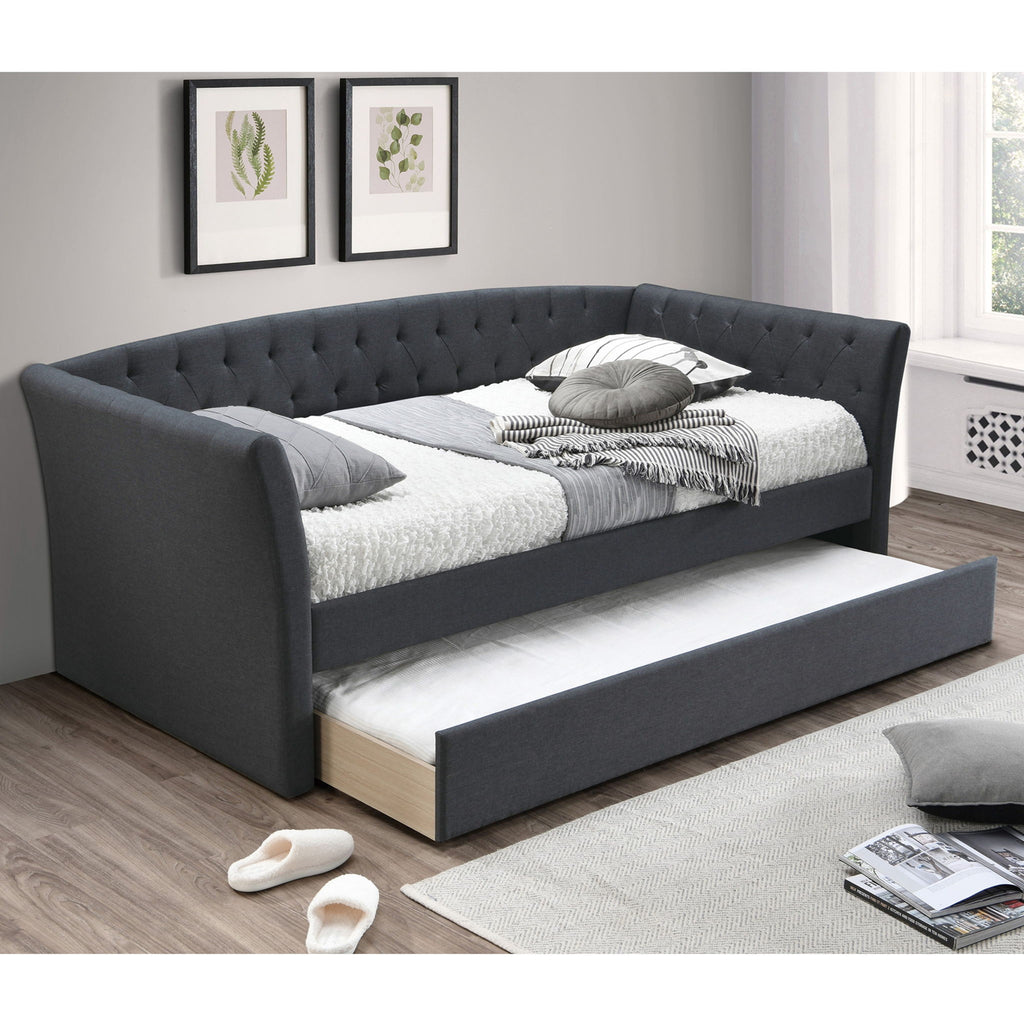 Daybed With Trundle Button Tufted Slat Included - Charcoal