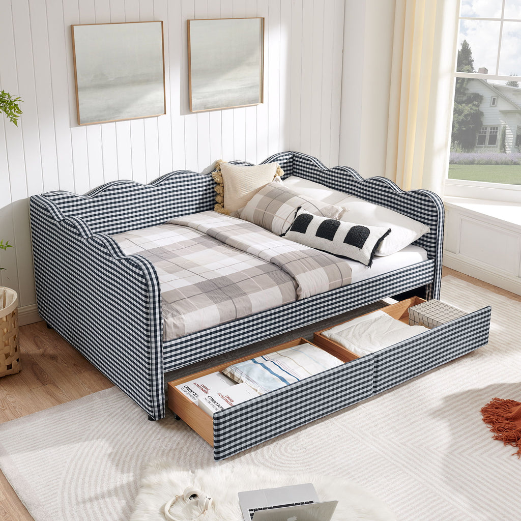 Gingham Daybed & USB Charging Port, Wave-Shaped Design