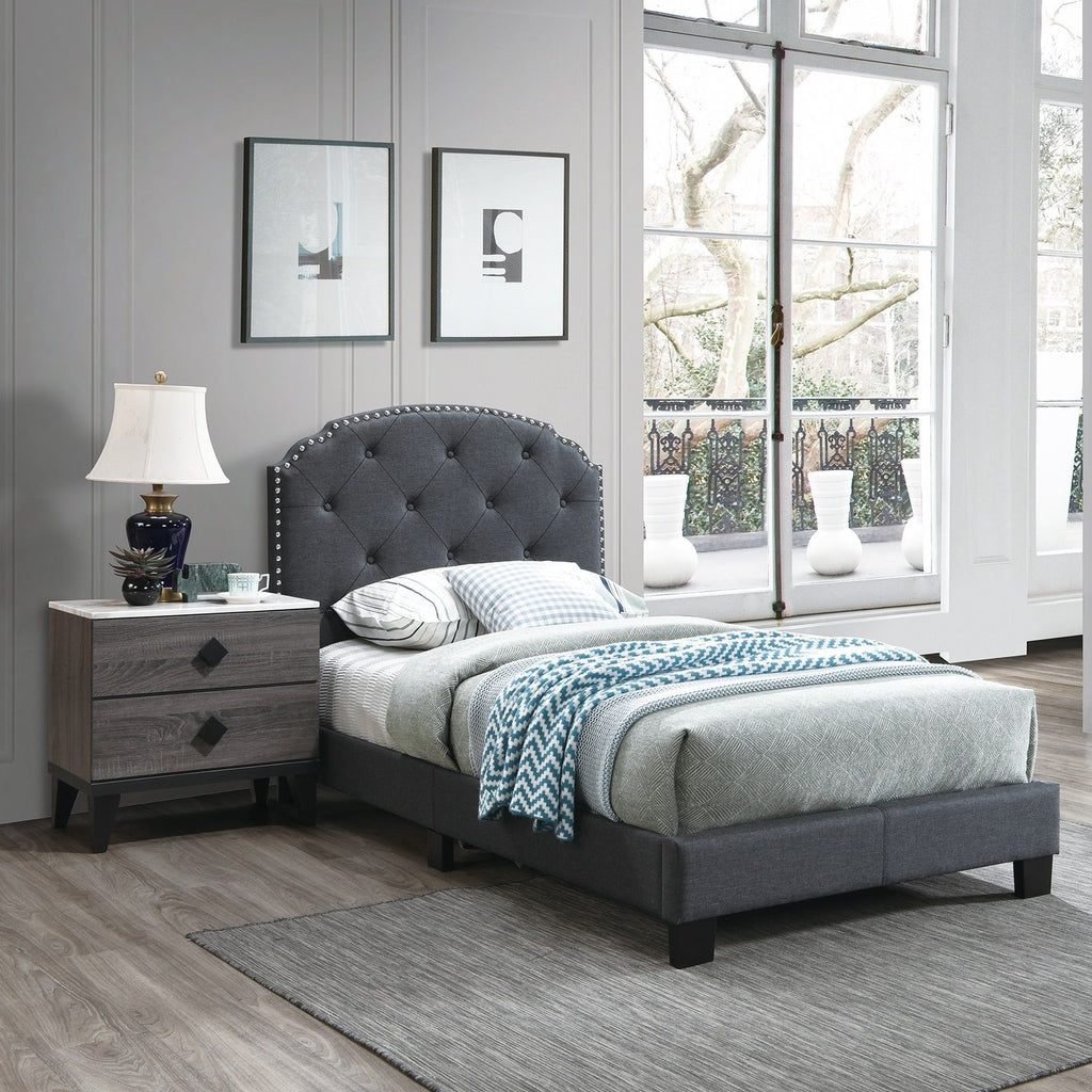 Button Tufted Bed With Nailhead Trim
