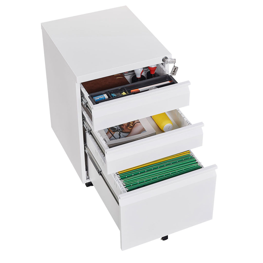 Contemporary 3 Drawer Mobile Filing Cabinet With Lock, Metal Office Storage For Legal / Letter Size