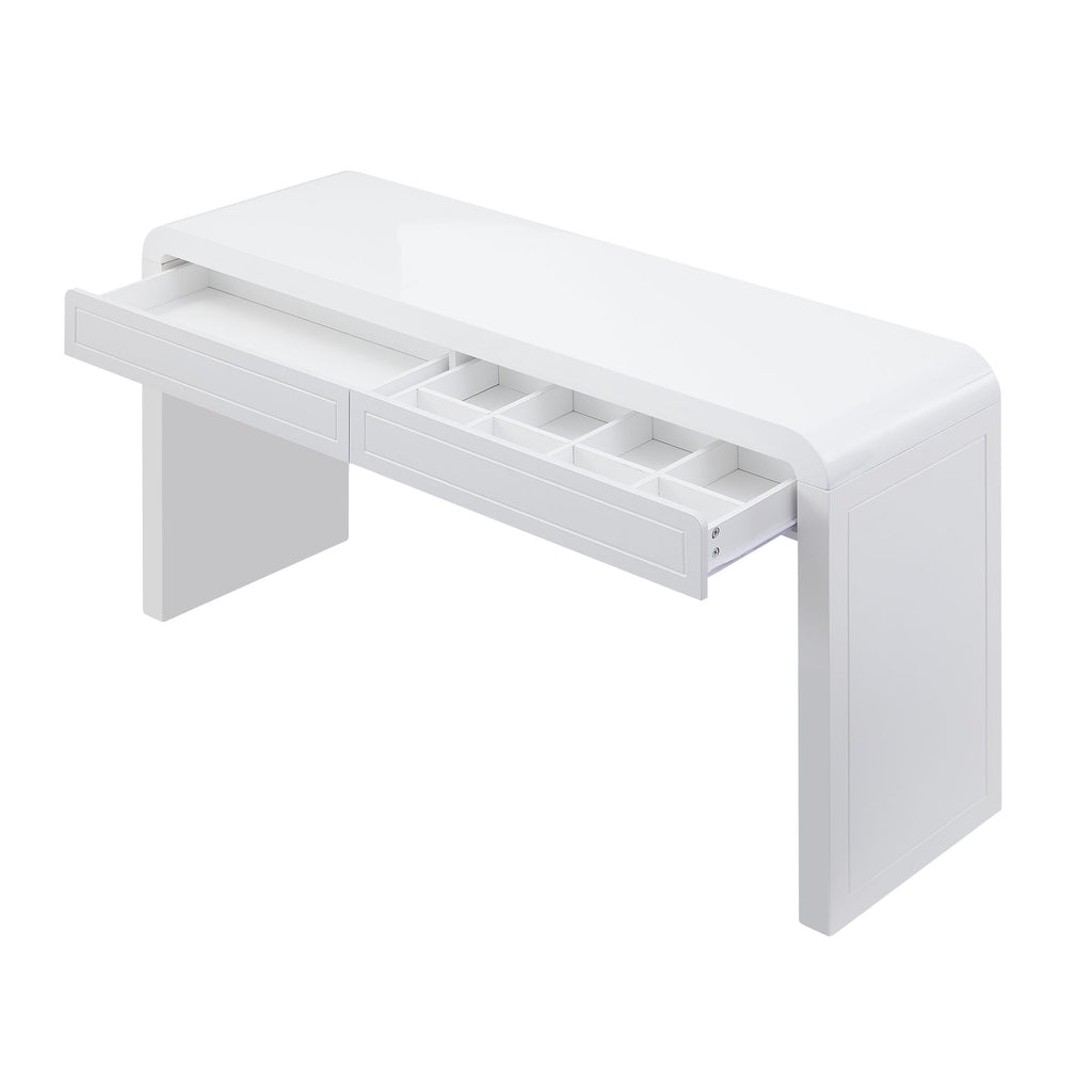 Curved Console Table With Storage, 2 Drawers - White