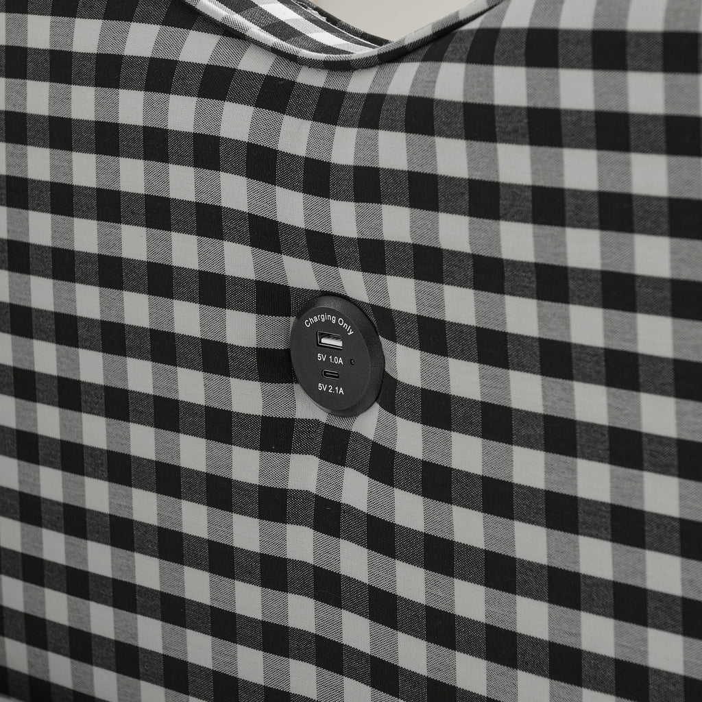 Gingham Daybed With USB Charging Port, Wave-Shaped Design