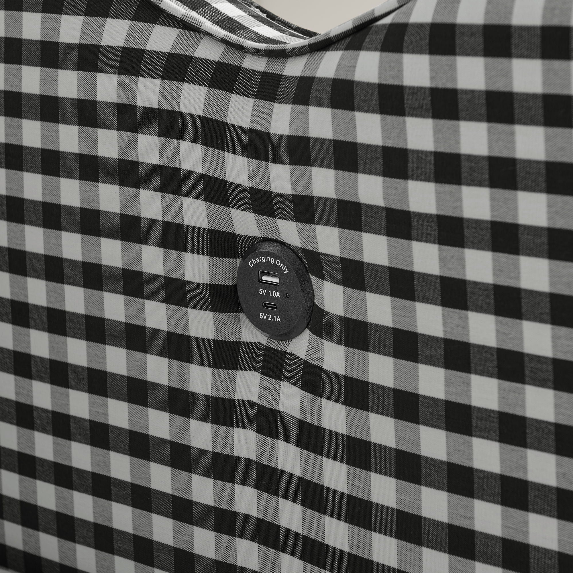 Gingham Daybed With USB Charging Port, Wave-Shaped Design