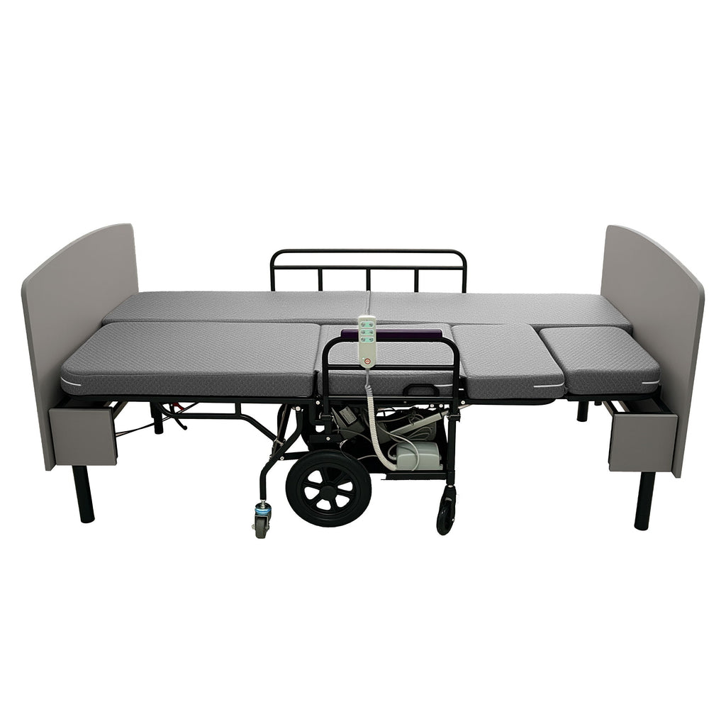 Dual Motor 3 In 1 Electric Nursing Bed Convertible To Wheelchair & Stretcher - Gray