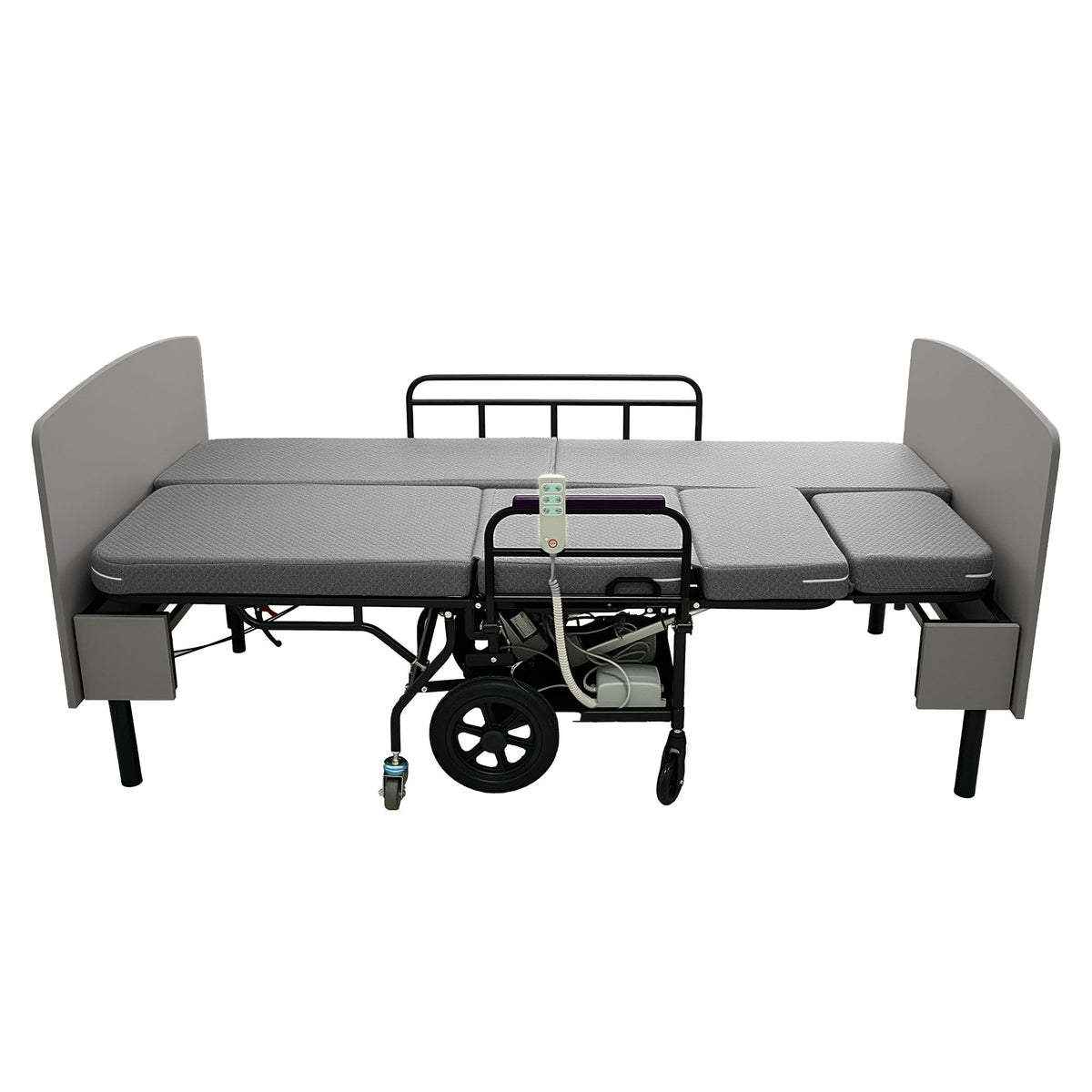 Dual Motor 3 In 1 Electric Nursing Bed Convertible To Wheelchair & Stretcher - Gray