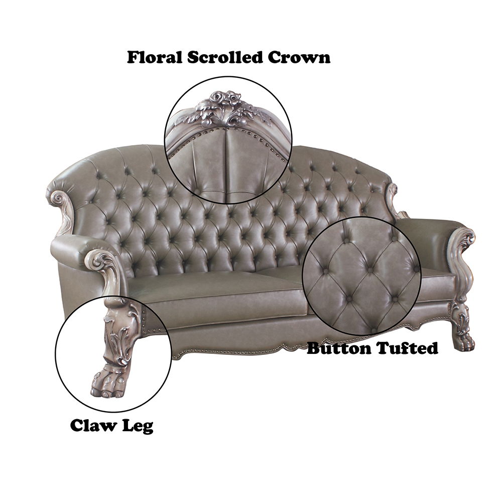 Dresden - 47" Sofa With 5 Pillows - Synthetic Leather & Vintage Bone White