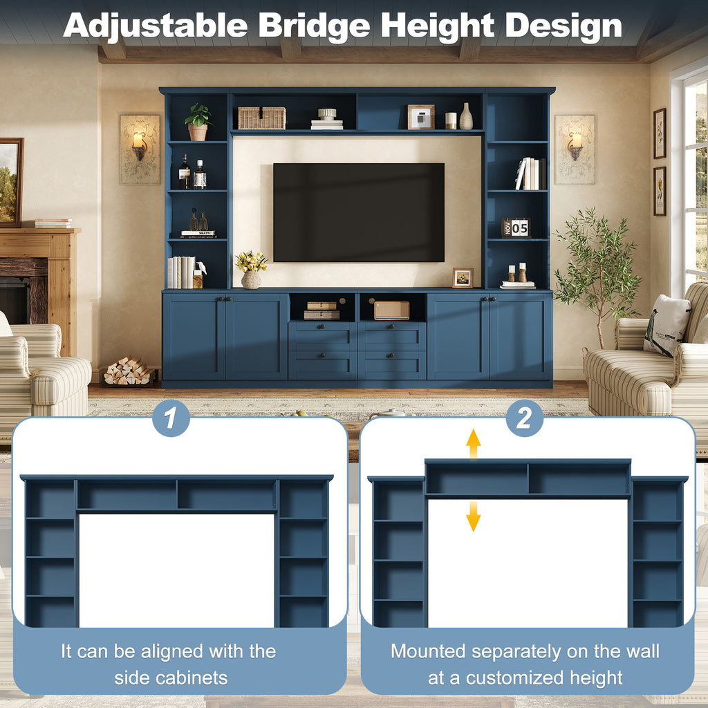Farmhouse Elegant Entertainment Center Wall Unit With 4 Drawers